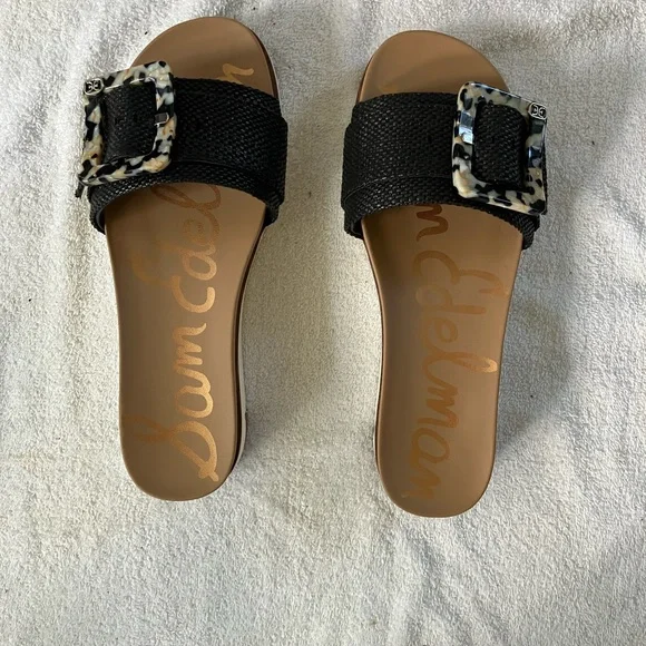 Sam Edelman Black Slide Sandals with Cork Footbed - Picture 2 of 4